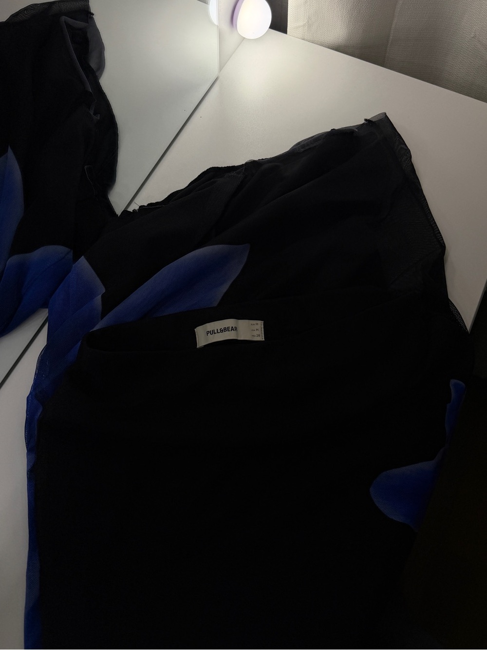 Pull&Bear Black Pencil Skirt with Blue Floral Panels